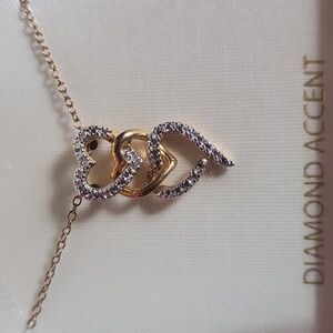 💞Sterling Silver Heart Necklace with Diamond Accents, 18kt Yellow Gold Plated💞
